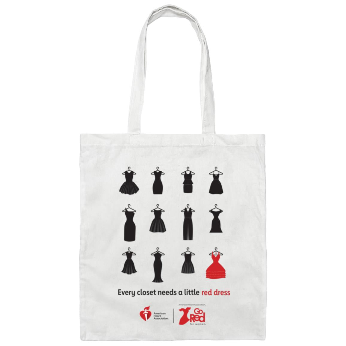 White Canvas Tote Bag with Little Red Dress Graphic