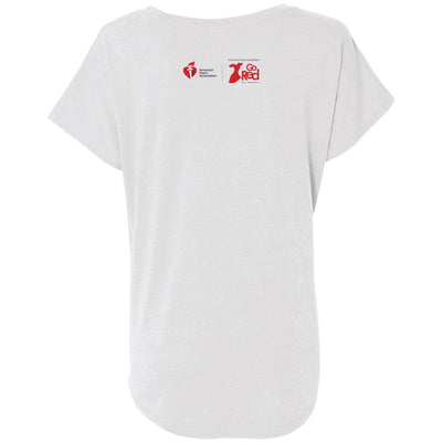 Back of tee includes AHA and Go Red brand symbols placed on the top of back.
