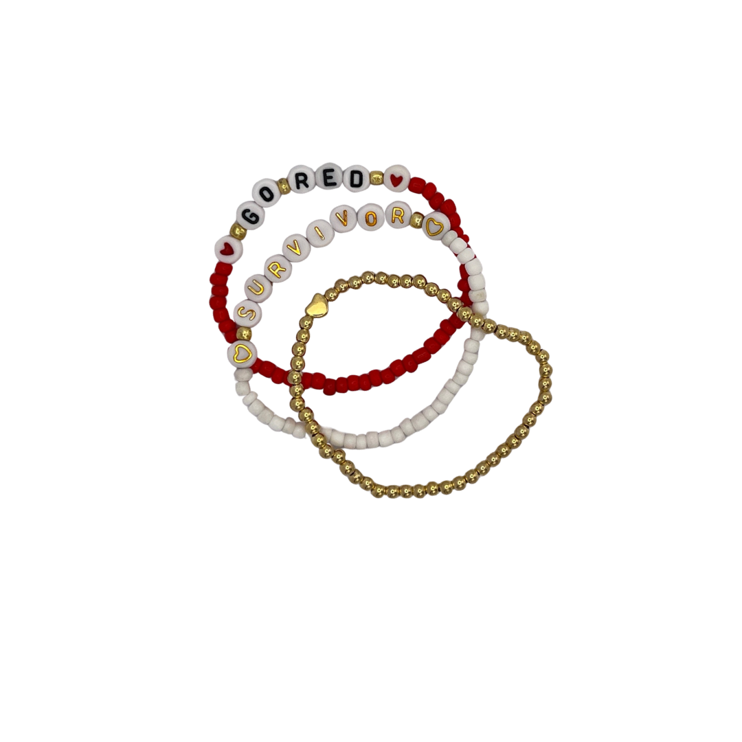 Go Red Together Beaded Bracelets - Set of 3