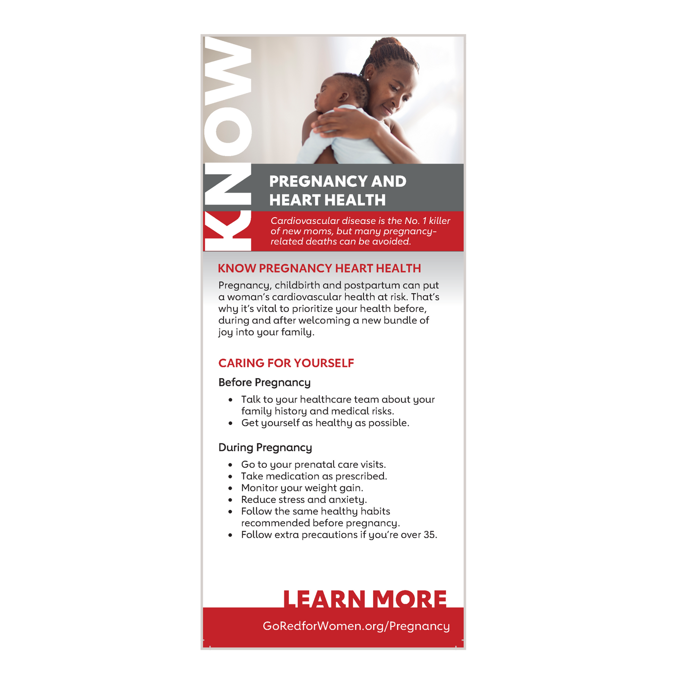 front side of pregnancy and heart health info card