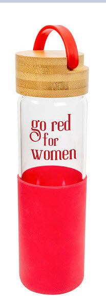 Go Red for Women 20 Oz. Glass and Red Silicone Bottle