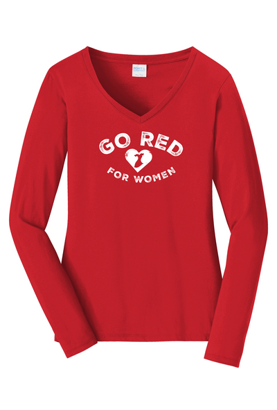 Go Red for Women Ladies Long Sleeve V-Neck Red Shirt