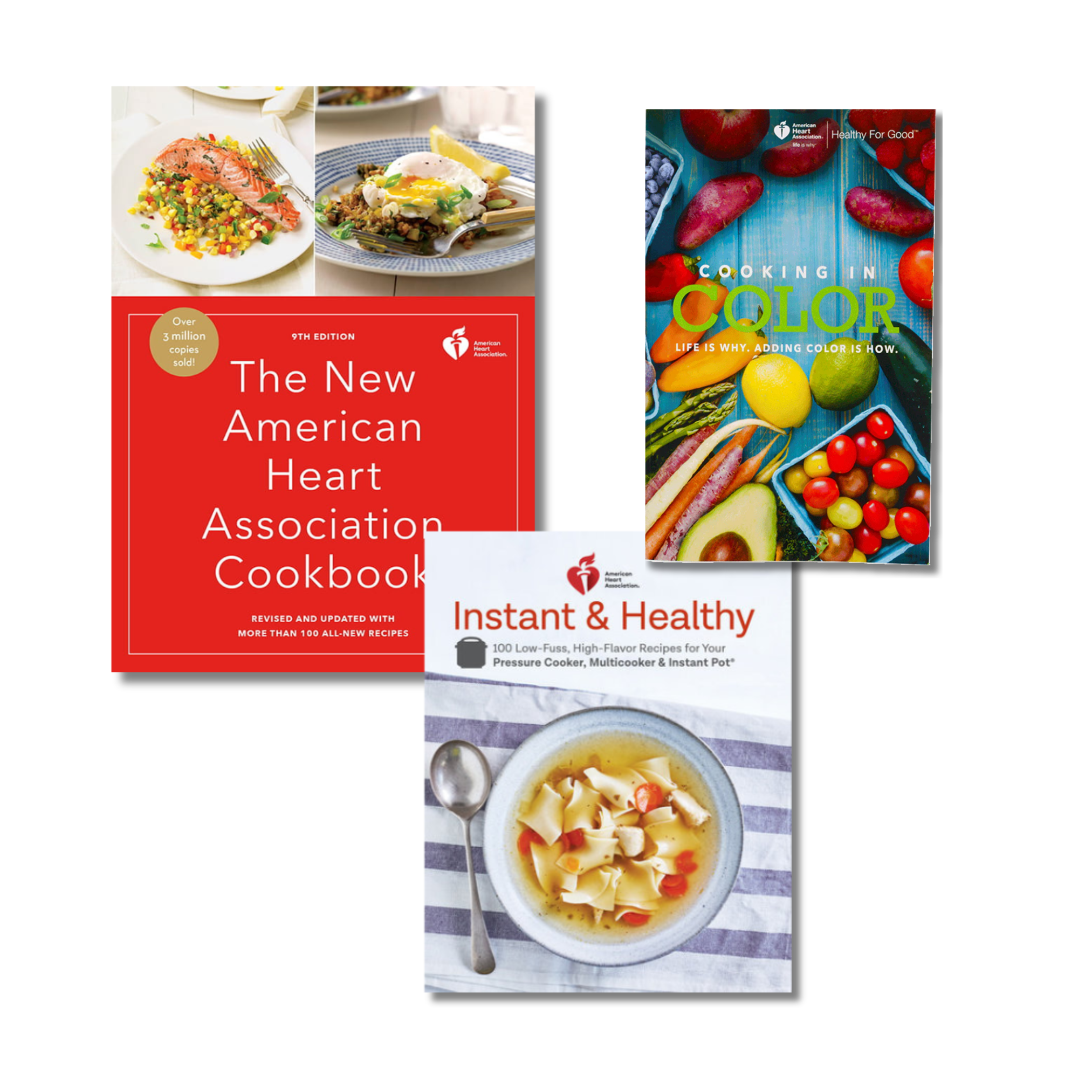 3 AHA cookbooks: Instant and Healthy, Cooking in Color Cookbook Magazine and The New American Heart Association Cookbook, 9th edition