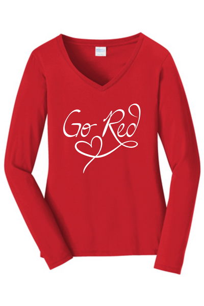 Go Red Script Long Sleeve V-Neck Tee