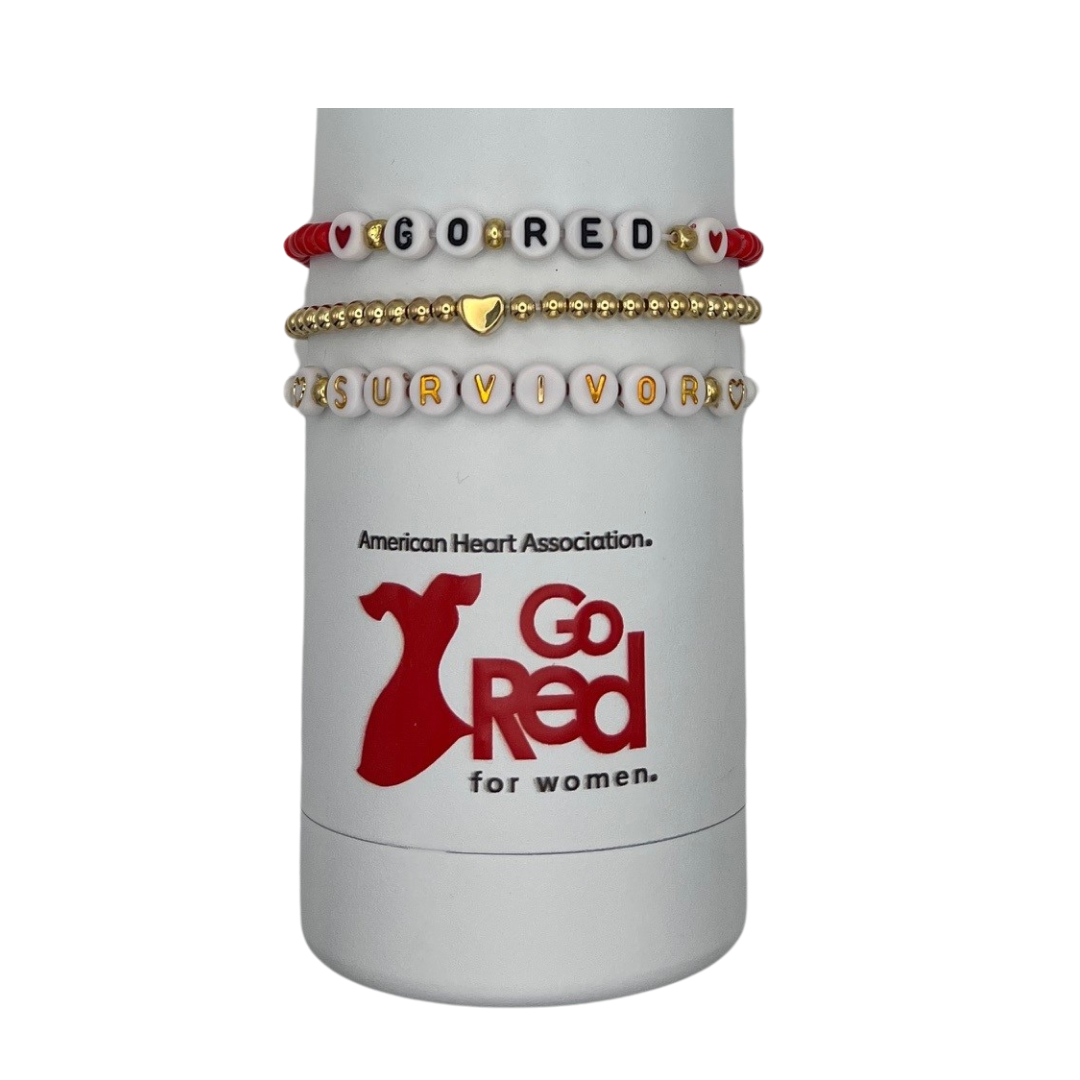 Go Red Together Beaded Bracelets - Set of 3