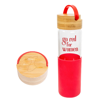 Go Red for Women 20 Oz. Glass and Red Silicone Bottle