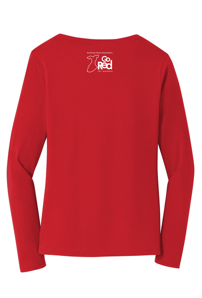 Go Red for Women Ladies Long Sleeve V-Neck Red Shirt