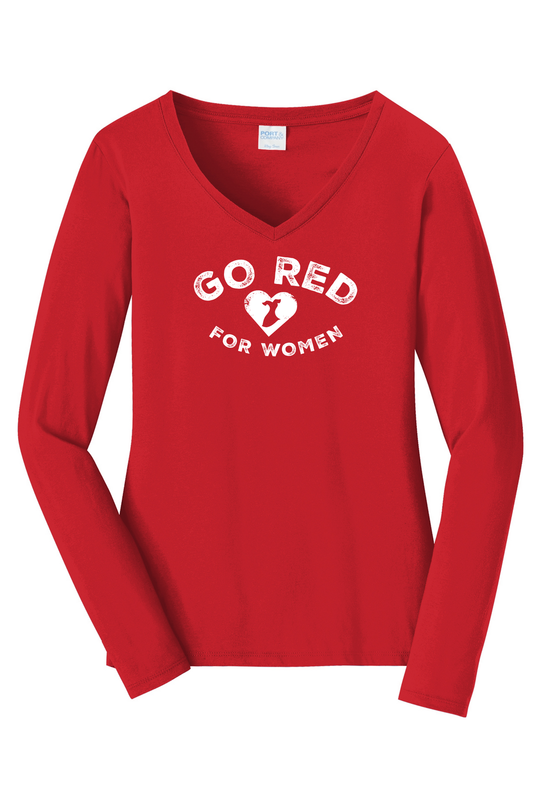 Go Red for Women Ladies Long Sleeve V Neck Red Shirt ShopHeart
